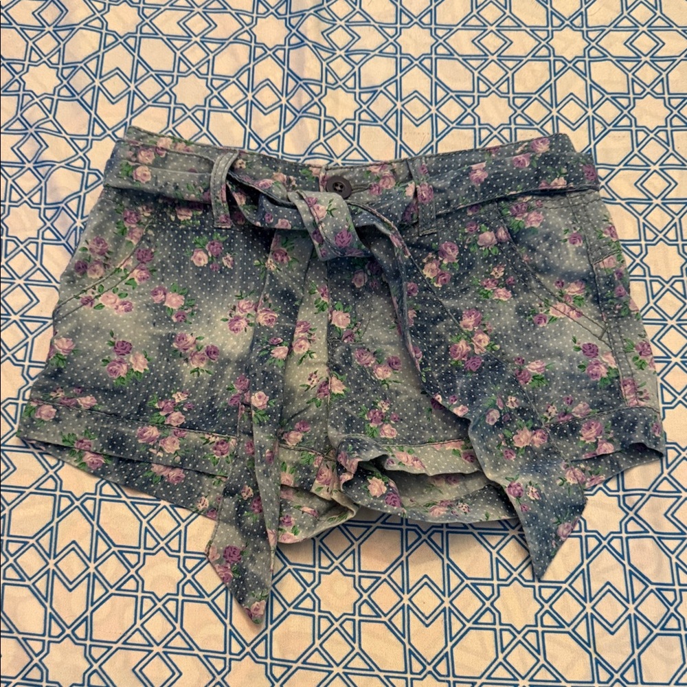 Imperial Star Light Blue Shorts with Purple Floral Print